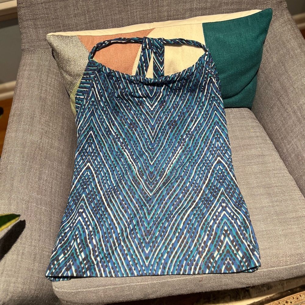 Prana yoga top- blue & green with strap back